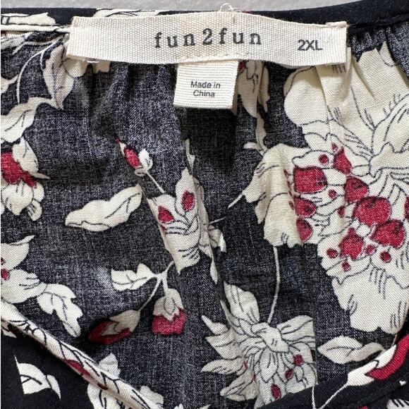 Fun 2 Fun Stitch Fix Floral Pintuck Pullover Blouse Top Black 2XL Office Casual - Picture 10 of 14